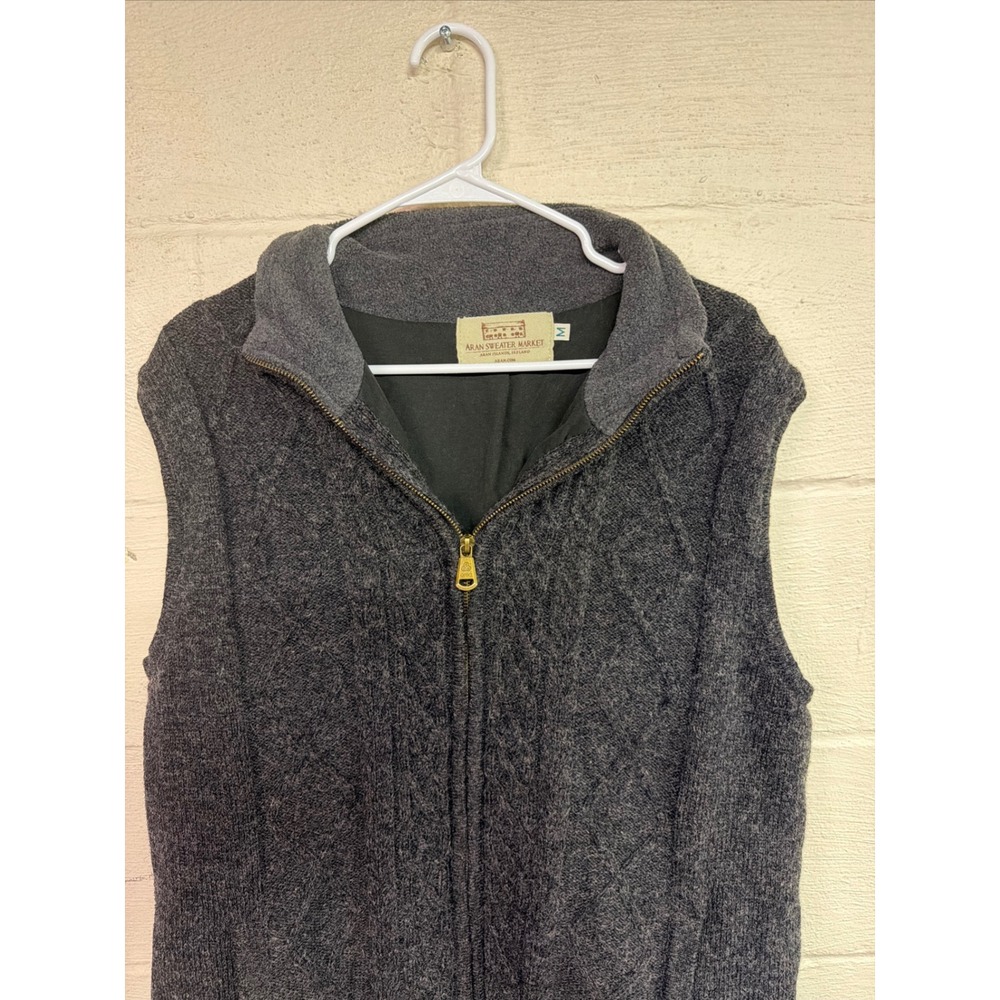 Aran Sweater Market Charcoal Gray Wool Zip-Up Cardigan Sweater Women's Size M - Picture 2 of 9